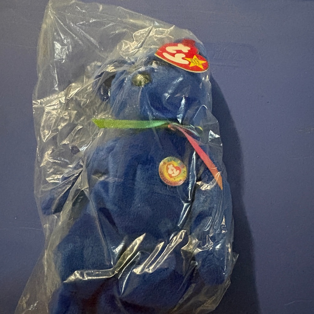 Ty Blue Plush Toy with Colorful Ribbon